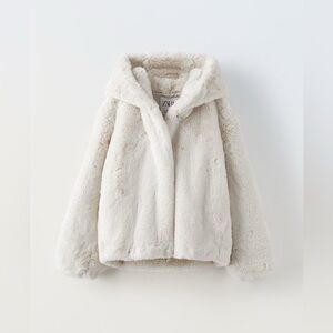 Brown Zara Faux Fur Hooded Jacket medium